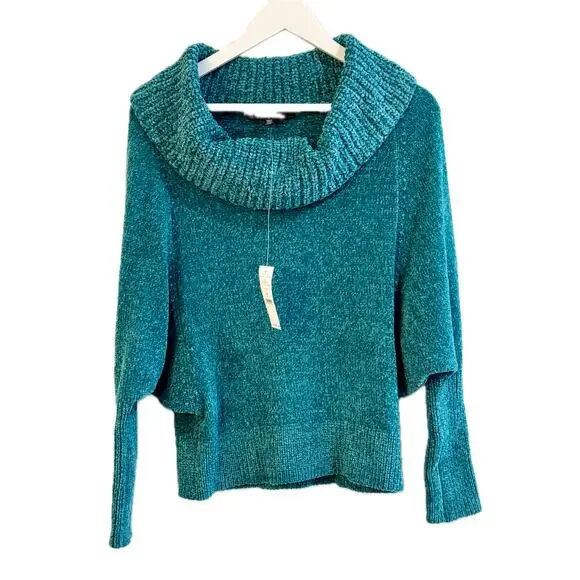 WHBM Teal Green Long Sleeve Cowl Neck Chenille Pullover Size Small NWT - Picture 5 of 9